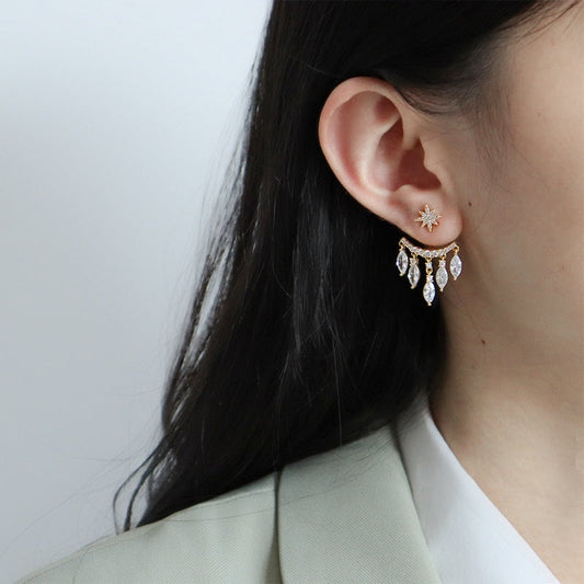 New Retro Eight Awn Star Zircon Earrings Fashion Pendant Stud Earrings