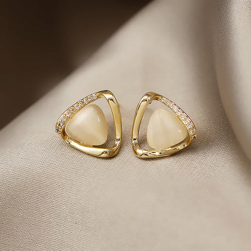 Cat's Eye Flower Earrings High Sense Opal Square Triangle Geometry