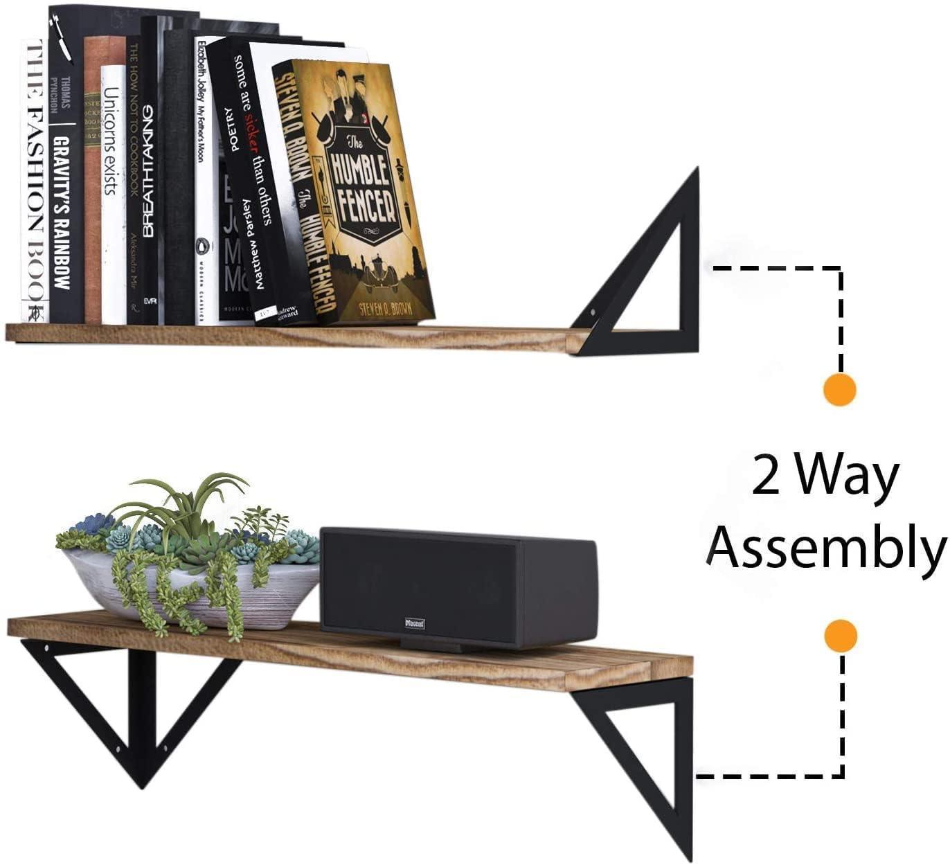 Rustic Floating Shelves Set of 4 Heavy Duty Wood and Metal for Home
