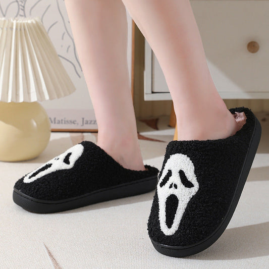 Halloween Skull Cartoon Print Slippers Warm Winter Slippers For Men