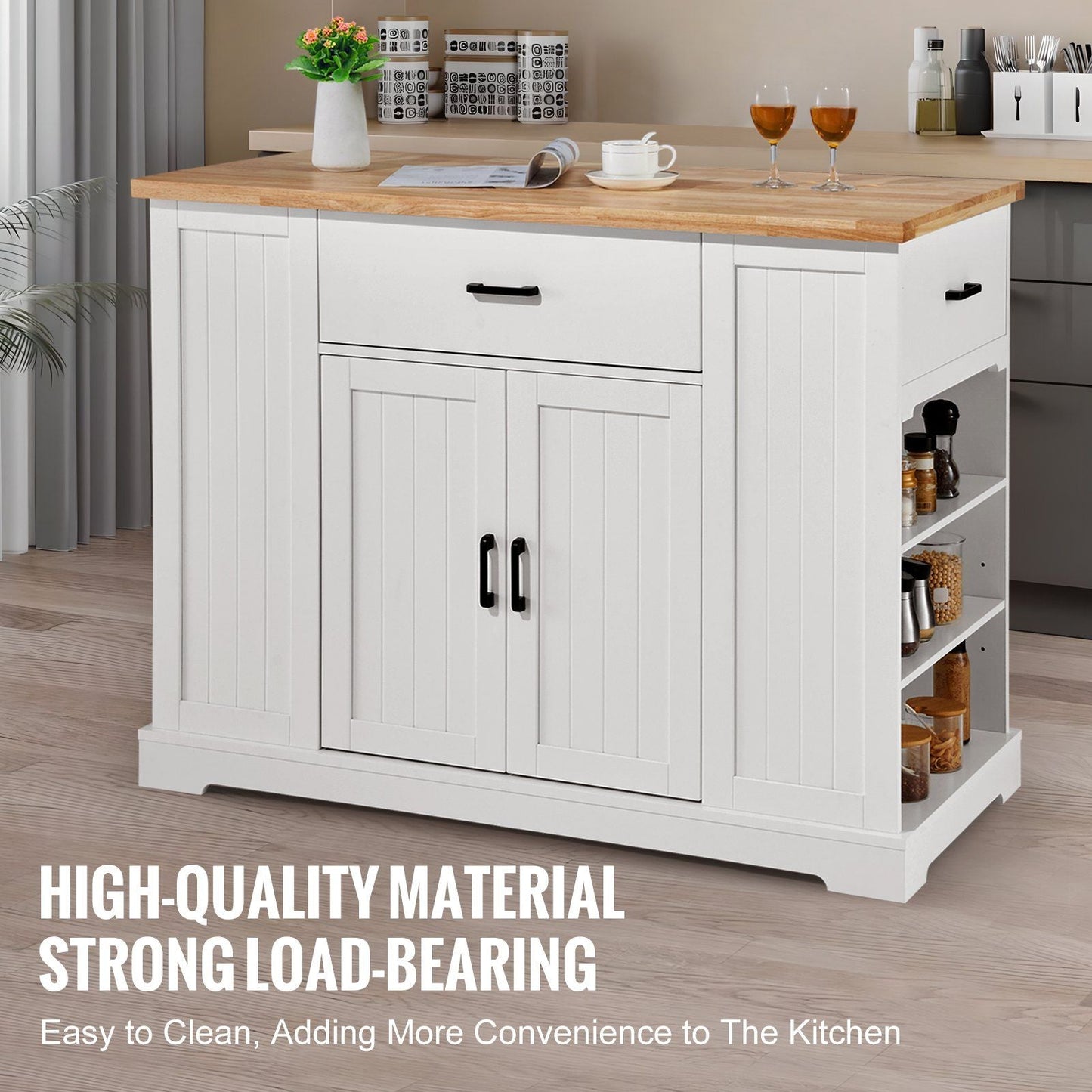 VEVOR Kitchen Island Cart Storage Cabinet Serving Cart with Drawer &