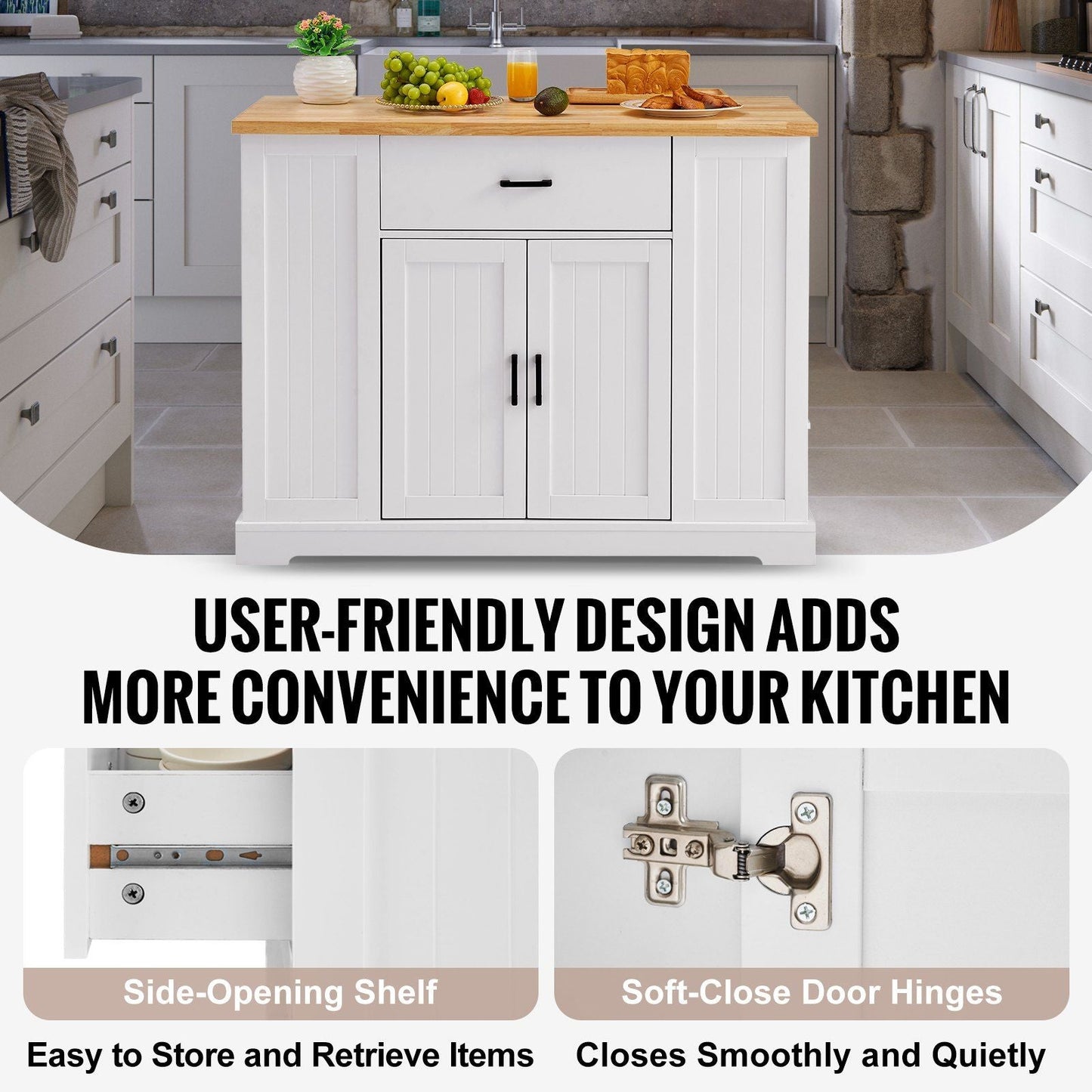 VEVOR Kitchen Island Cart Storage Cabinet Serving Cart with Drawer &