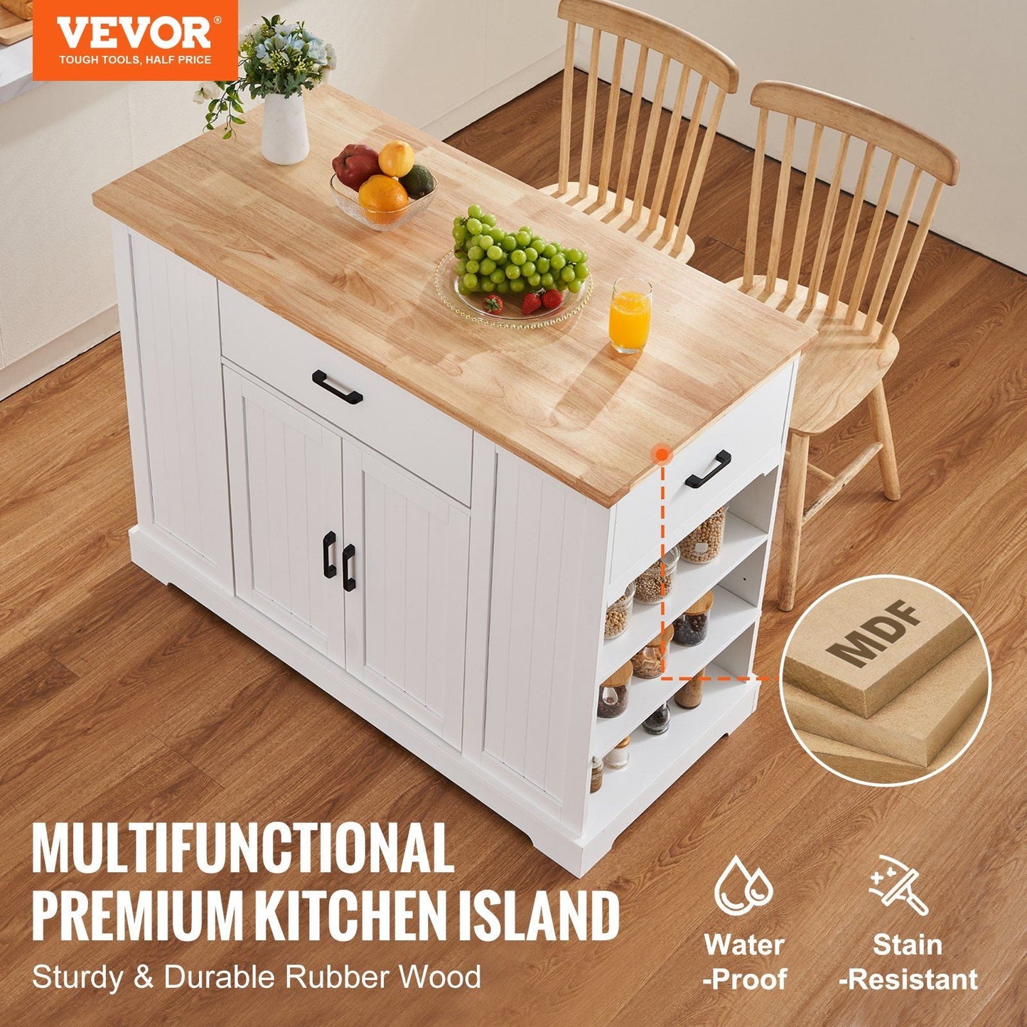 VEVOR Kitchen Island Cart Storage Cabinet Serving Cart with Drawer &