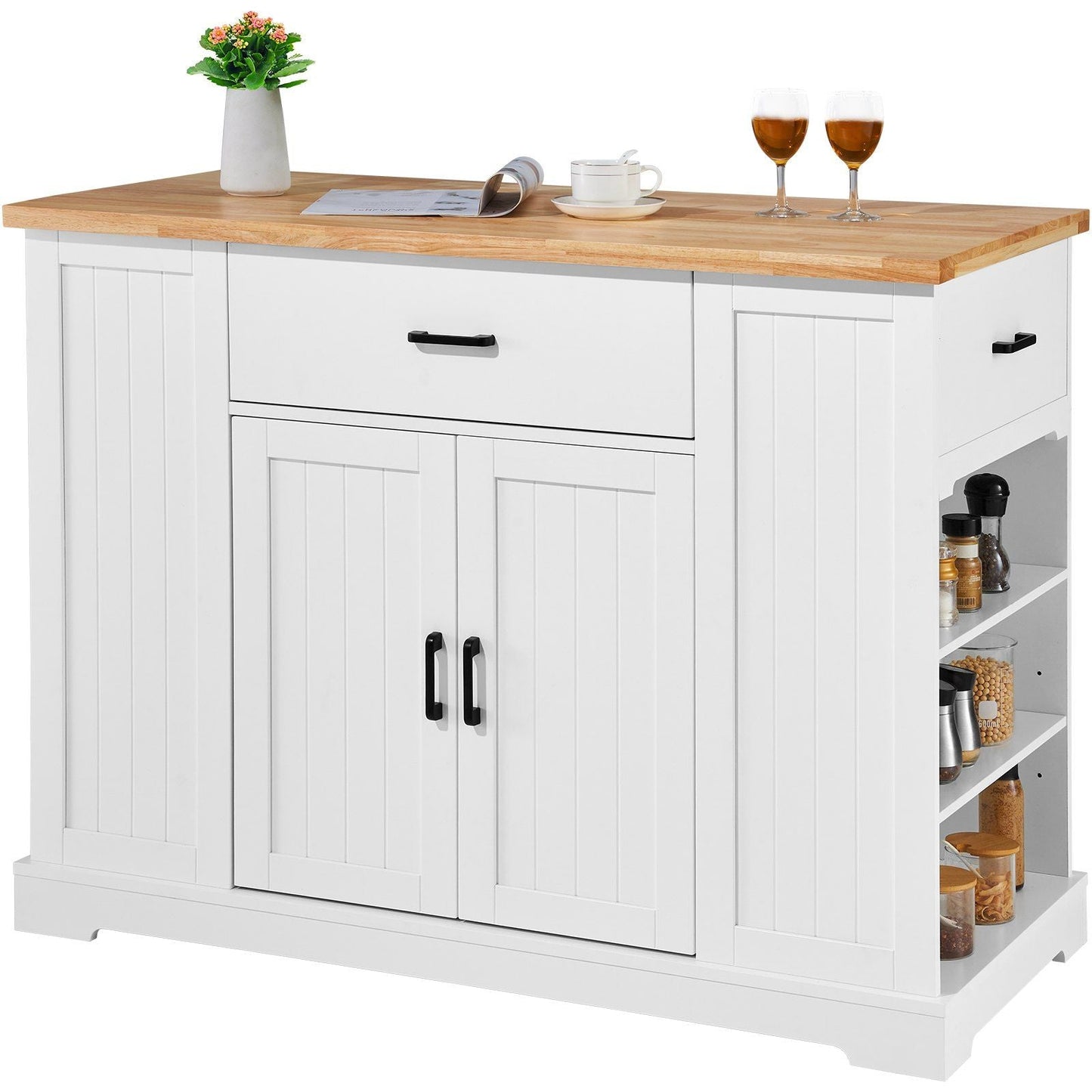 VEVOR Kitchen Island Cart Storage Cabinet Serving Cart with Drawer &