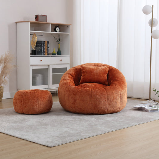 Modern Extra Large Round Bean Bag Chair with Footrest for Living Room,