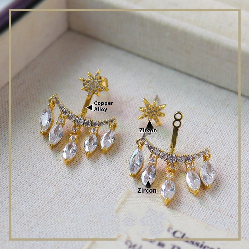 New Retro Eight Awn Star Zircon Earrings Fashion Pendant Stud Earrings