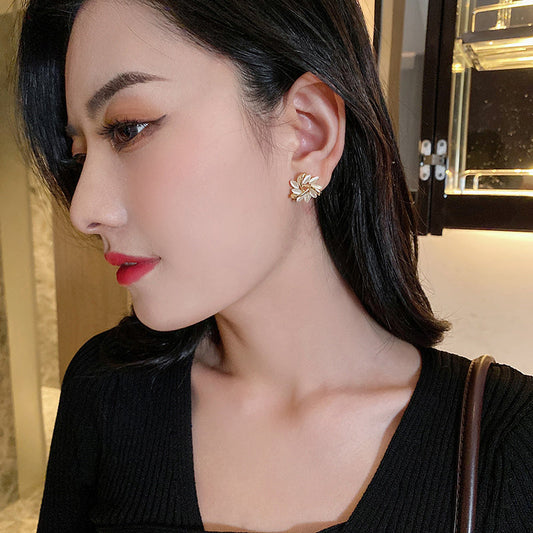 Cat's Eye Flower Earrings High Sense Opal Square Triangle Geometry