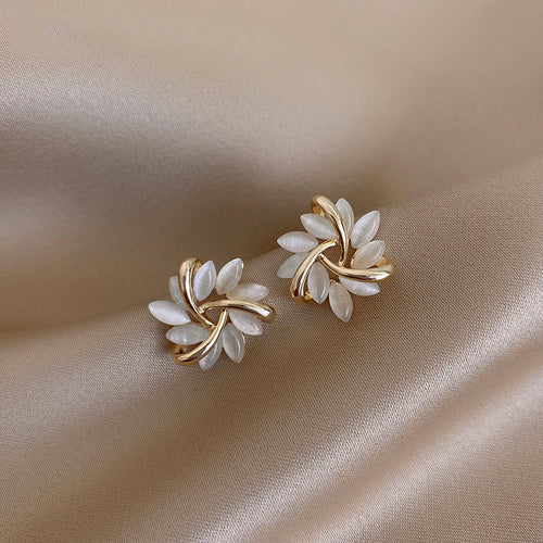Cat's Eye Flower Earrings High Sense Opal Square Triangle Geometry