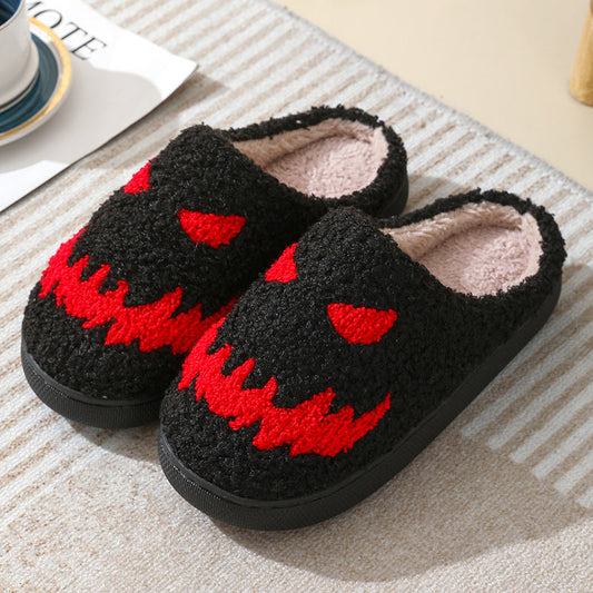 Halloween Skull Cartoon Print Slippers Warm Winter Slippers For Men
