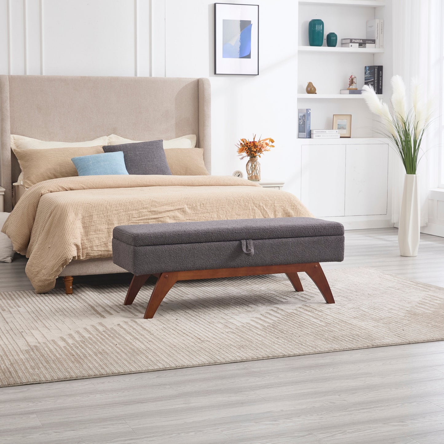 Teddy wool fabric, solid wood feet for solid weighing, and bed end