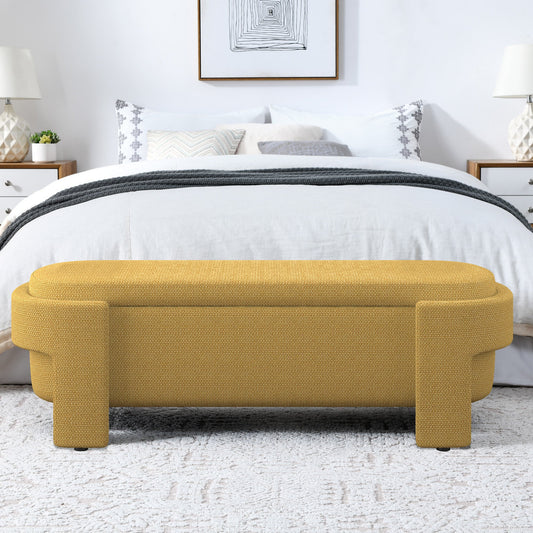 Linen Fabric Upholstered Bench with Large Storage Space for the Living