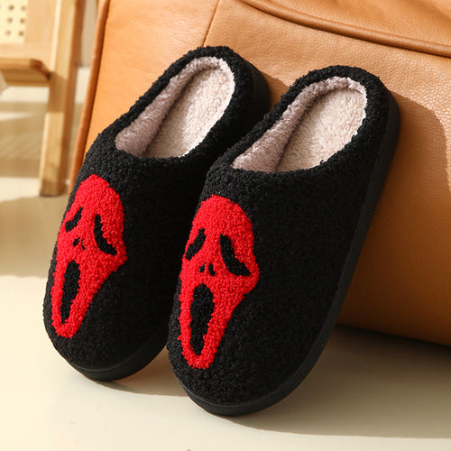 Halloween Skull Cartoon Print Slippers Warm Winter Slippers For Men