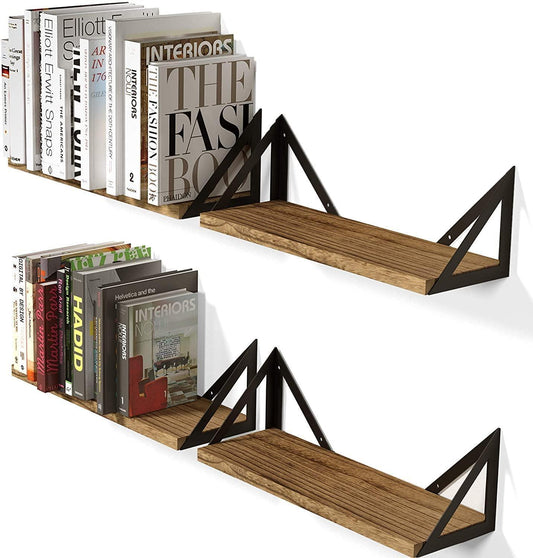 Rustic Floating Shelves Set of 4 Heavy Duty Wood and Metal for Home