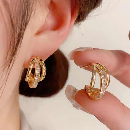 New Trendy Women's High-grade Earrings 925 Silver Zircon Earrings Ear