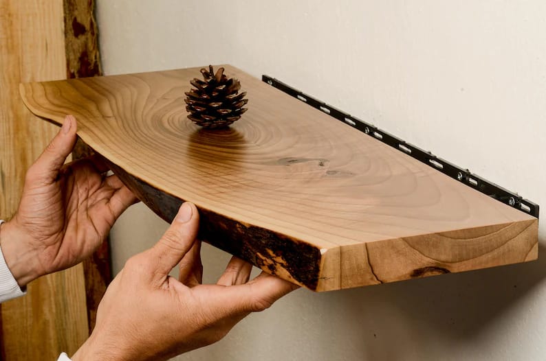 Handcrafted Live Edge Wooden Shelf – Rustic Floating Wall Shelf