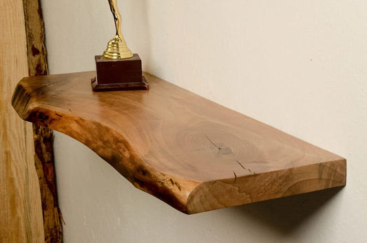 Handcrafted Live Edge Wooden Shelf – Rustic Floating Wall Shelf