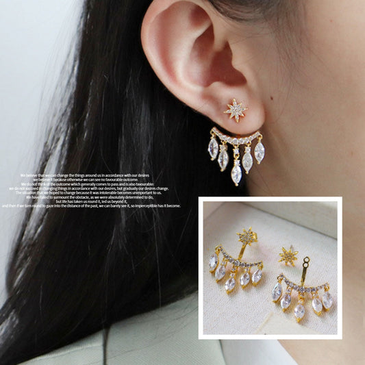 New Retro Eight Awn Star Zircon Earrings Fashion Pendant Stud Earrings