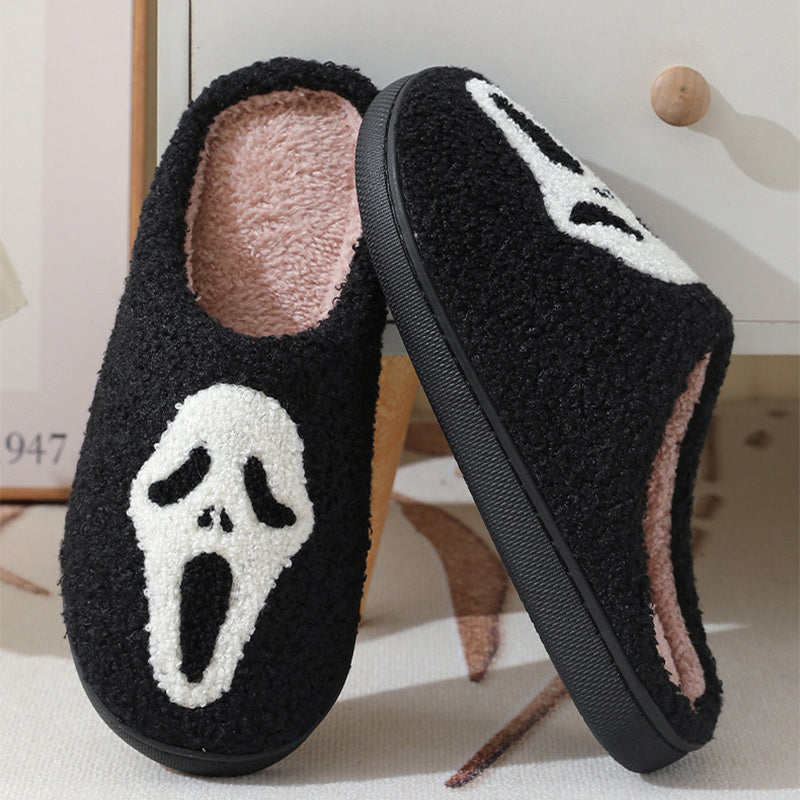 Halloween Skull Cartoon Print Slippers Warm Winter Slippers For Men