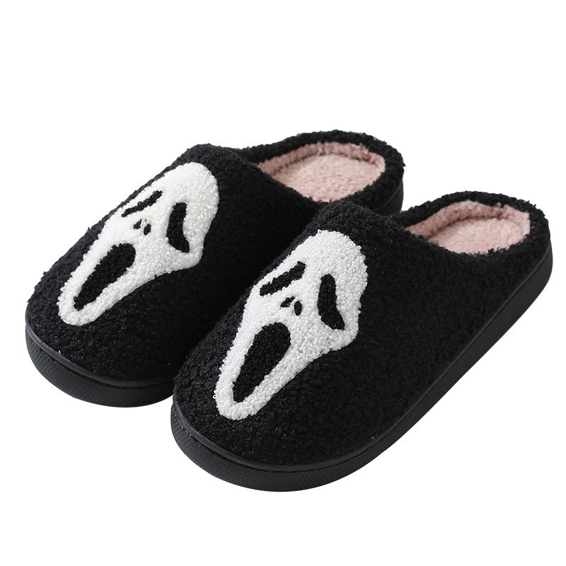 Halloween Skull Cartoon Print Slippers Warm Winter Slippers For Men