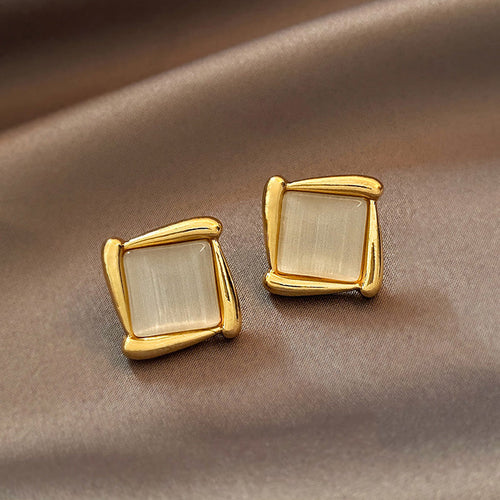 Cat's Eye Flower Earrings High Sense Opal Square Triangle Geometry
