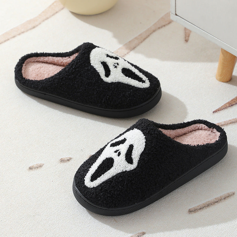 Halloween Skull Cartoon Print Slippers Warm Winter Slippers For Men
