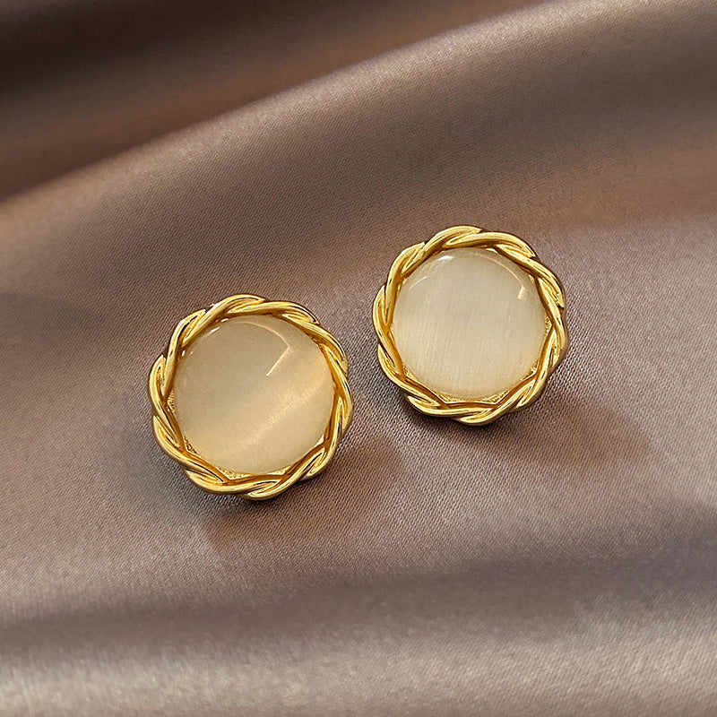 Cat's Eye Flower Earrings High Sense Opal Square Triangle Geometry