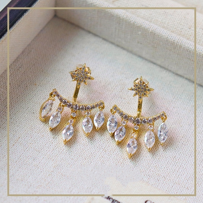 New Retro Eight Awn Star Zircon Earrings Fashion Pendant Stud Earrings