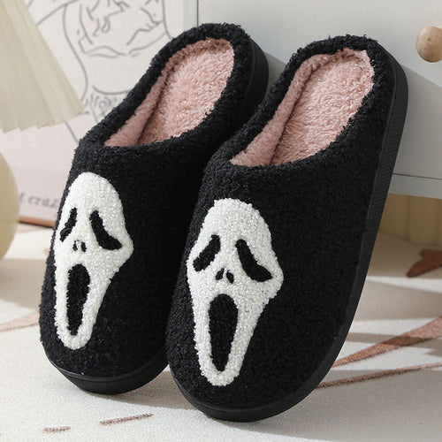 Halloween Skull Cartoon Print Slippers Warm Winter Slippers For Men