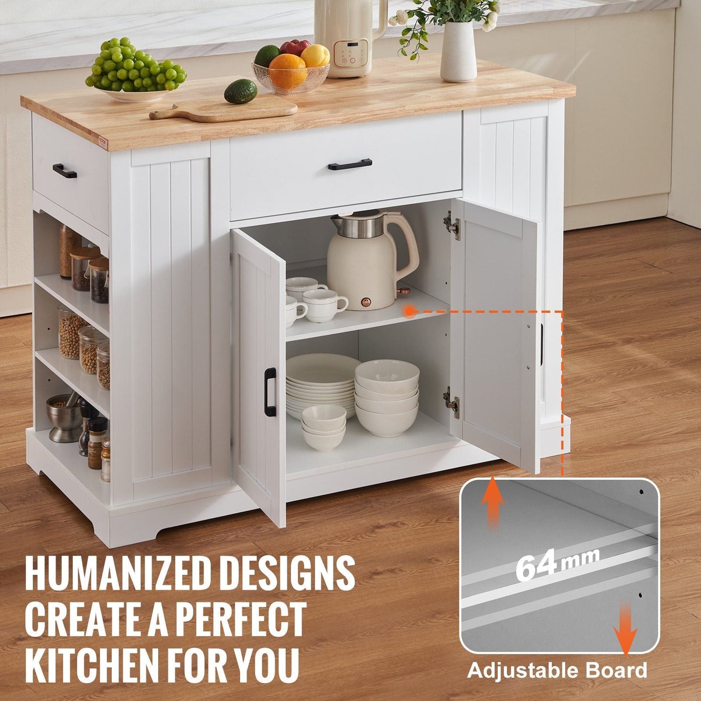 VEVOR Kitchen Island Cart Storage Cabinet Serving Cart with Drawer &