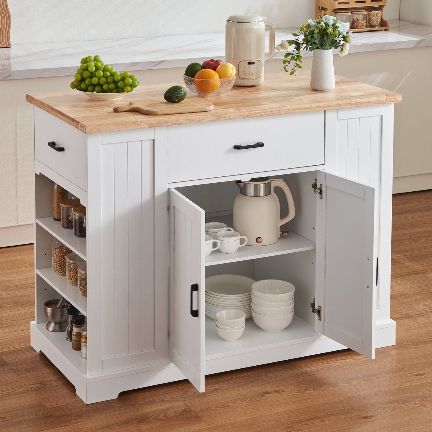VEVOR Kitchen Island Cart Storage Cabinet Serving Cart with Drawer &