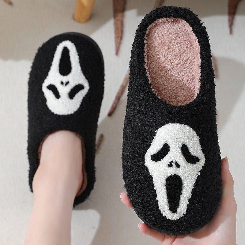 Halloween Skull Cartoon Print Slippers Warm Winter Slippers For Men