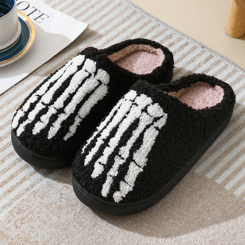 Halloween Skull Cartoon Print Slippers Warm Winter Slippers For Men