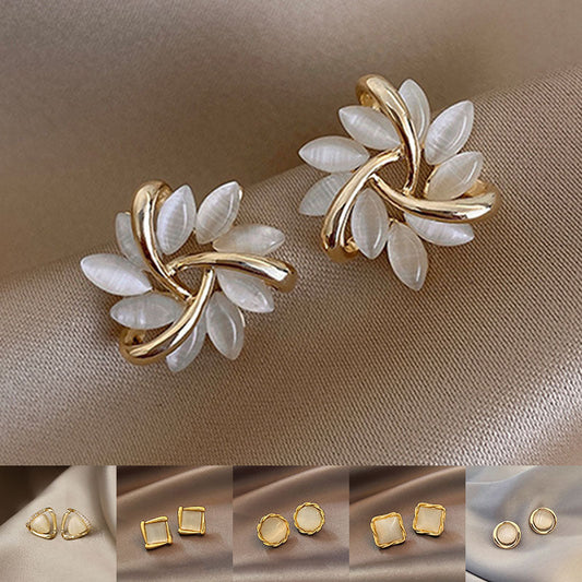 Cat's Eye Flower Earrings High Sense Opal Square Triangle Geometry