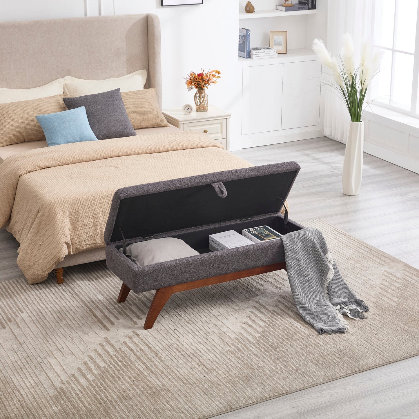 Teddy wool fabric, solid wood feet for solid weighing, and bed end